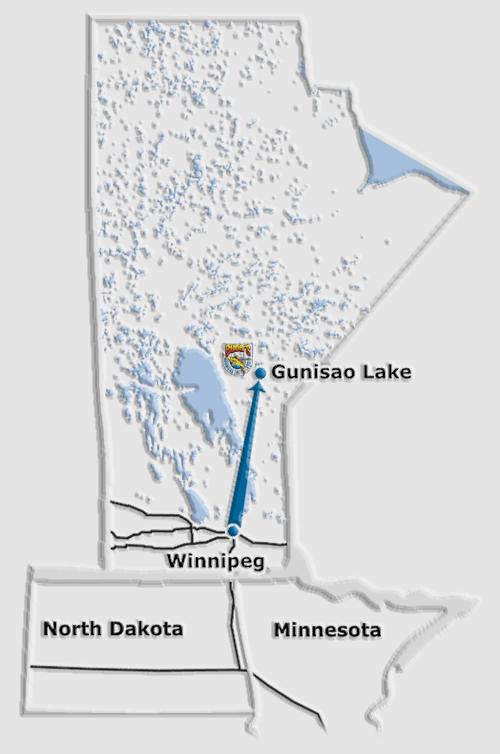 US-CA-map Getting to Budd's Gunisao Lake Lodge in Manitoba Canada for A Trophy Walleye and Northern Pike fishing trip is easy