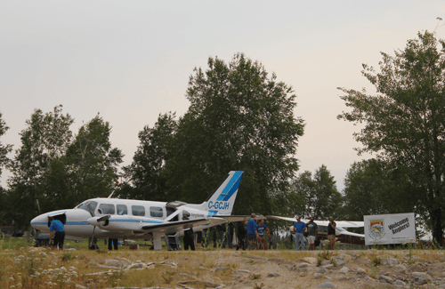 plane-welcome-sign fyling to Budd's Gunisao Lake Lodge World's Best Trophy Walleye and Northern Pike Fishing, Manitoba, Canada