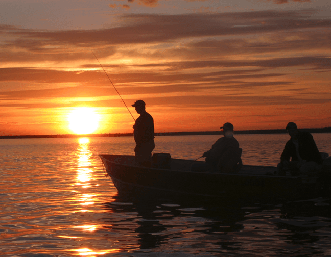 sunrise-fishing morning fishing at Budd's Gunisao Lake Lodge World's Best Trophy Walleye and Northern Pike Fishing, Manitoba, Canada